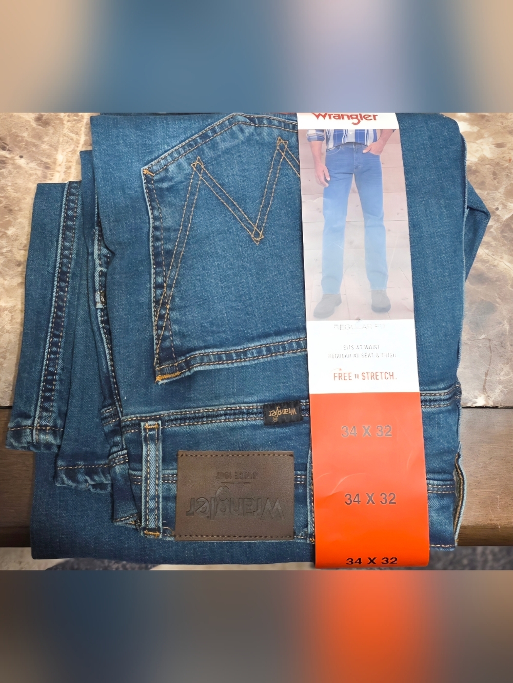 Wrangler Men’s Blue Regular Fit Stretch Jeans